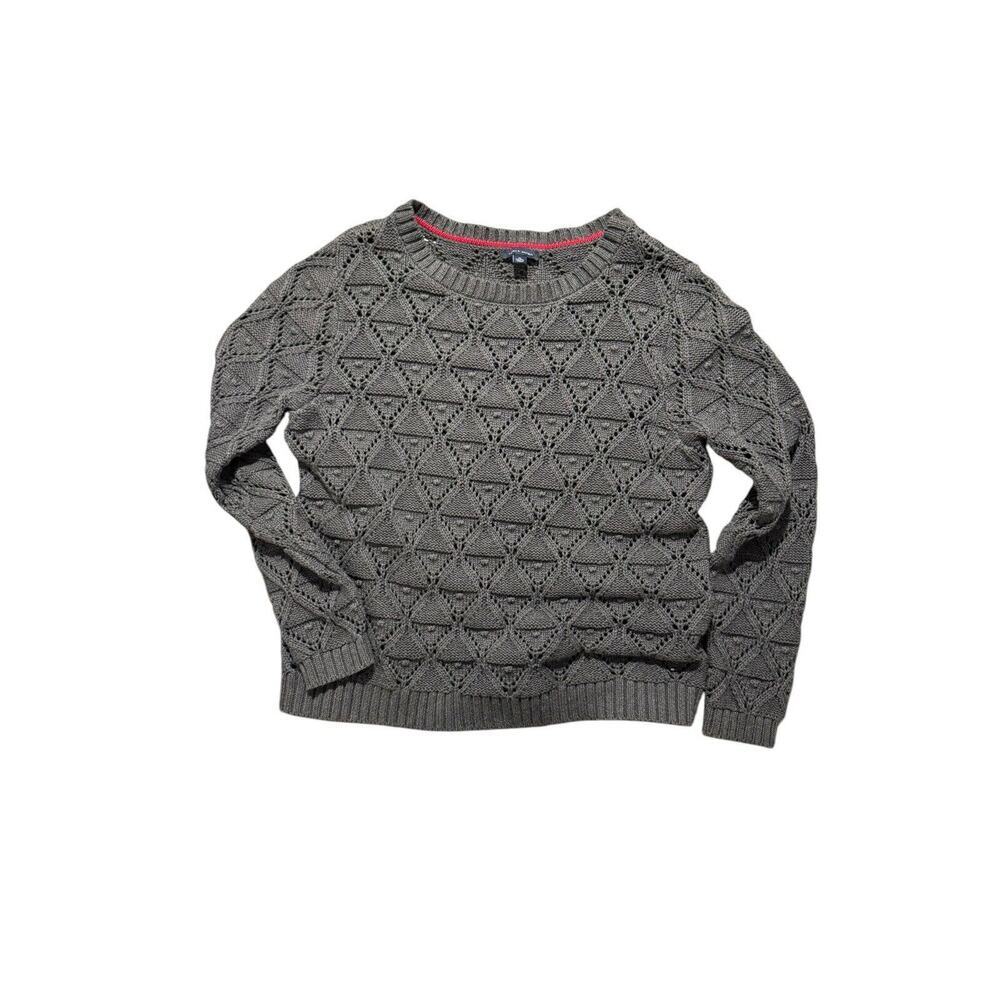 Women's Tommy Hilfiger Crochet Crew Neck Grey Sweater 100% Cotton‎ Size XL